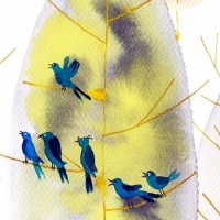 obrazek z namalowanymi ptakami